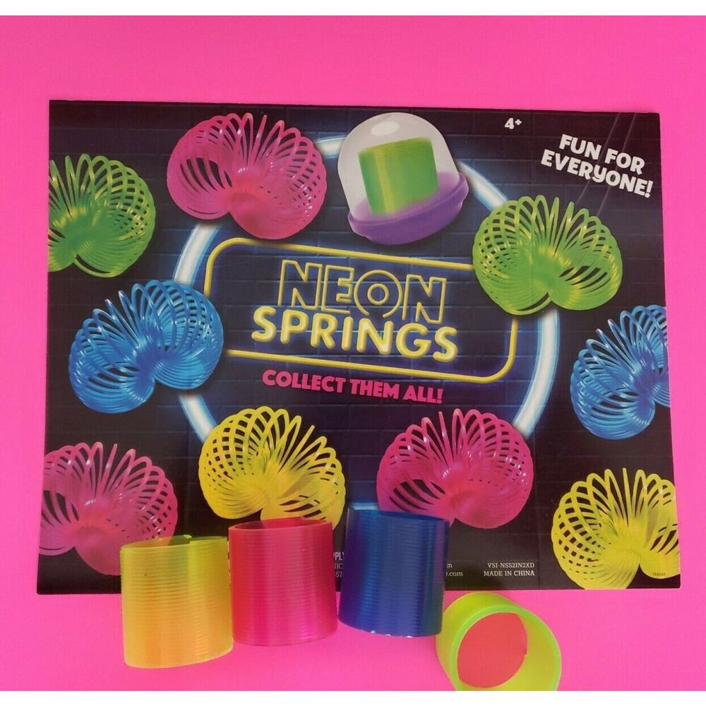 Neon Spring Toy Charm Plastic Autism Fun Toy 4 Bright Colors and‎ Display Card